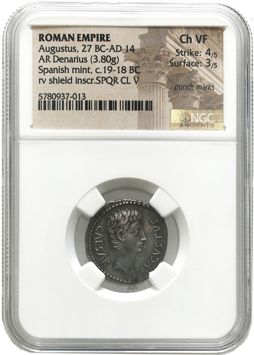 Cesarstwo Rzymskie. Denar, Oktawian August 27 p .n. e. - 14 n.e. NGC Ch VF